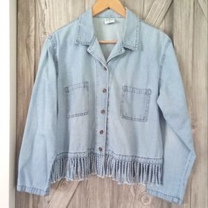 Boho Fringed Blue Cotton Jacket Top L